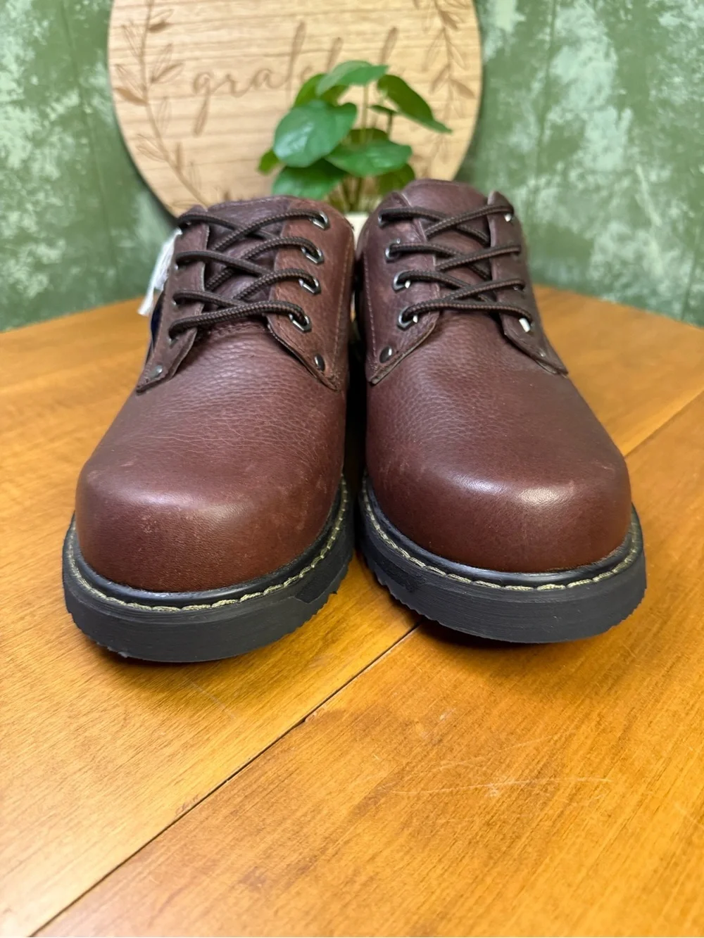 Dr. Scholl's Harrington Mens Slip Resistant Brown Leather Oxford Work Shoes